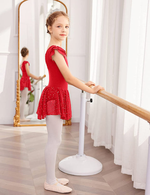 Arshiner Girls Shiny Ruffle Sleeve Ballet Leotard with Skirt