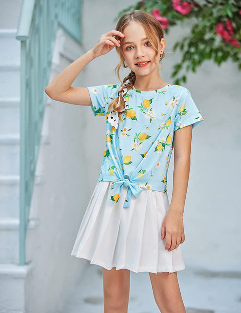 Arshiner Girls Casual Short Sleeve T Shirts Kids Tie Knot Front Tops