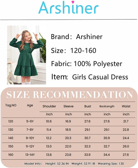 Arshiner Girls Dresses A-line Ruffled Button Corduroy Swing Dress