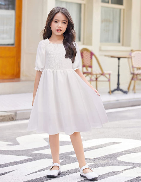 Arshiner Girls Summer Dress Short Puff Sleeve Floral Dress
