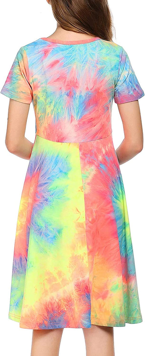 Arshiner Girls Floral Dress Short Sleeve Summer Dresses Skater Twirl Sundress for Girls 4-13 Years