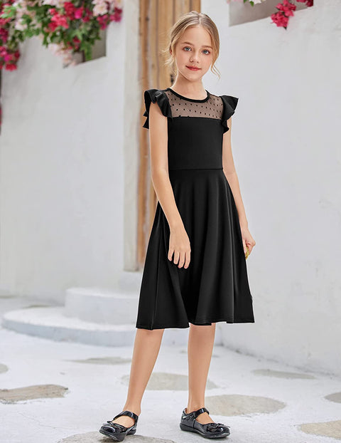 Arshiner Girls Dress Summer Ruffle Sleeve Mesh A Line Party Dresses