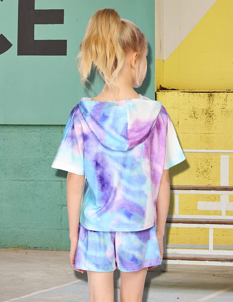 Arshiner Girls Tie Dye Two Piece Outfit Crop Tops and Short Pants