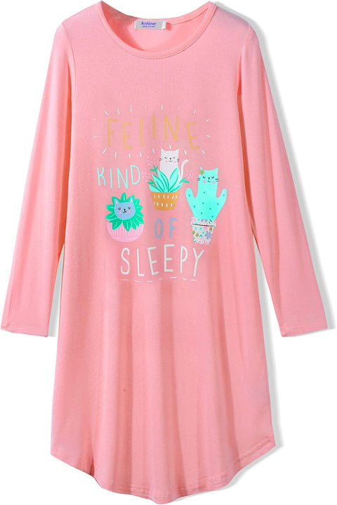 Arshiner Girls Nightgowns Long Sleeve Print Pajamas Nightdress