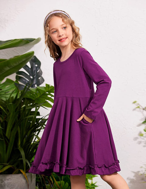 Arshiner Girls Dress Long Sleeve A Line Twirly Skater Dresses