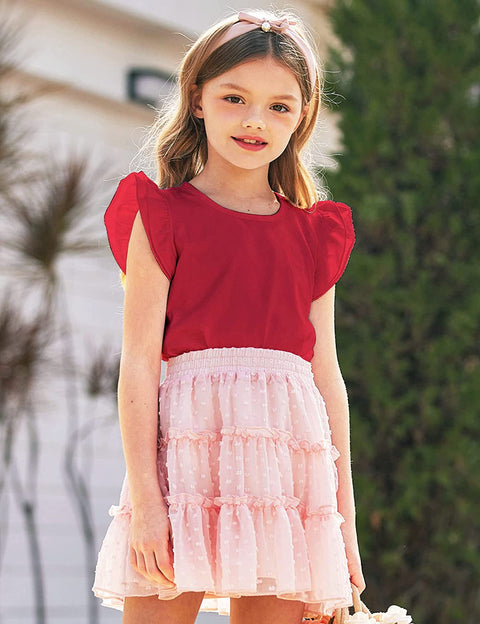 Arshiner Girls Basic Ruffle Sleeve Cute T-Shirt