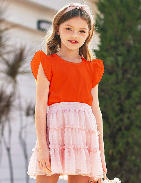 Arshiner Girls Basic Ruffle Sleeve Cute T-Shirt