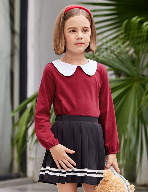 Arshiner Girls Long/Short Sleeve Tops Basic Peter Pan Collar T-Shirts Soft Blouses Tees