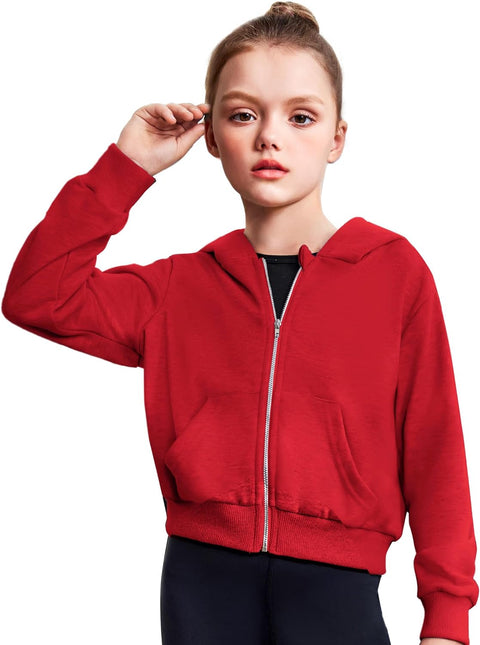 Arshiner Girls Zip Up Cropped Hoodies Casual Long Sleeve Sweatshirts Jackets with Pockets