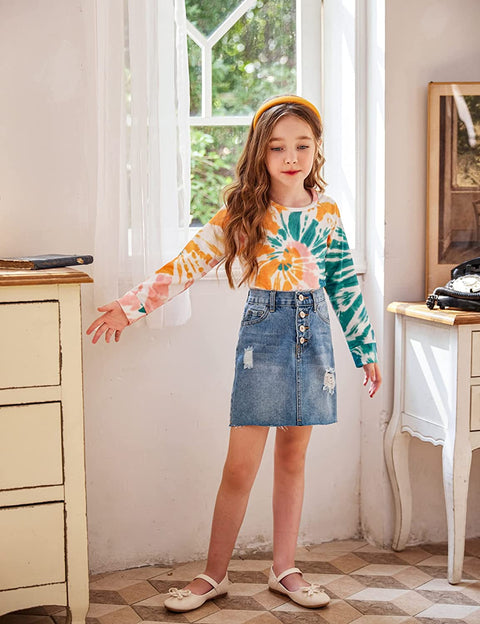 Arshiner Girls Casual Tie Dye Crewneck Long Sleeve Sweaters