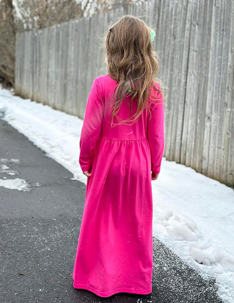 Arshiner Girls Long Sleeve Solid Loose Casual Maxi Dress