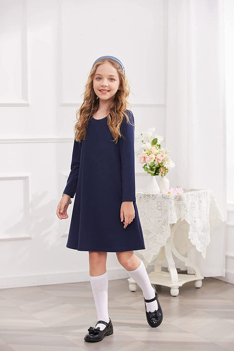 Arshiner Girls Dress Kids Long Sleeve Solid Color Casual T-Shirt Dress
