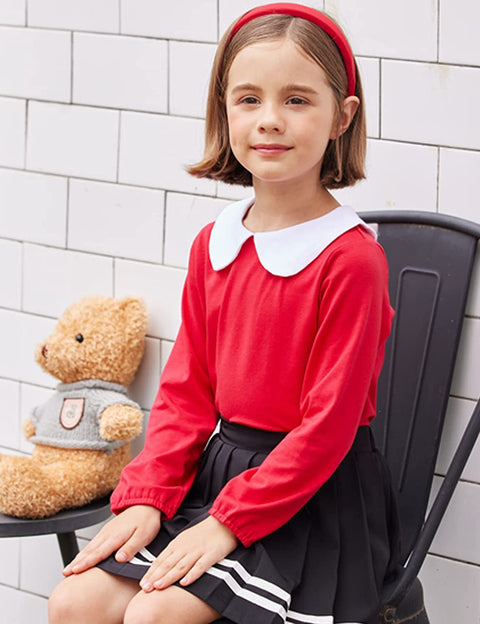 Arshiner Girls Long/Short Sleeve Tops Basic Peter Pan Collar T-Shirts Soft Blouses Tees