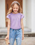 Arshiner Girls T Shirts Ruffle Short Sleeve Round Neck Loose Blouse Summer Solid Color Casual Girl Tee Tops for 3-12 Years