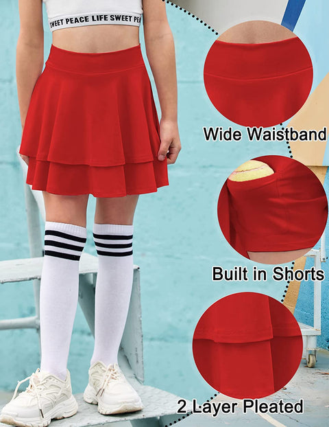 Arshiner Girl's Sport Skirts with Shorts Athletic Performance Pleated Skort with Pockets for Golf, Tennis, Running, 4T-13