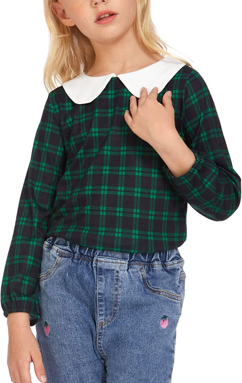 Arshiner Girls Long/Short Sleeve Tops Basic Peter Pan Collar T-Shirts Soft Blouses Tees