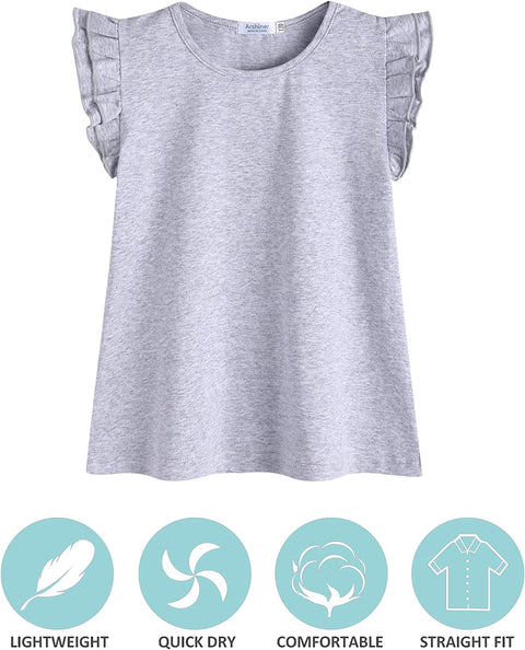 Arshiner Little Girls Plain Flutter T Shirts Ruffle Sleeve Tank Tops