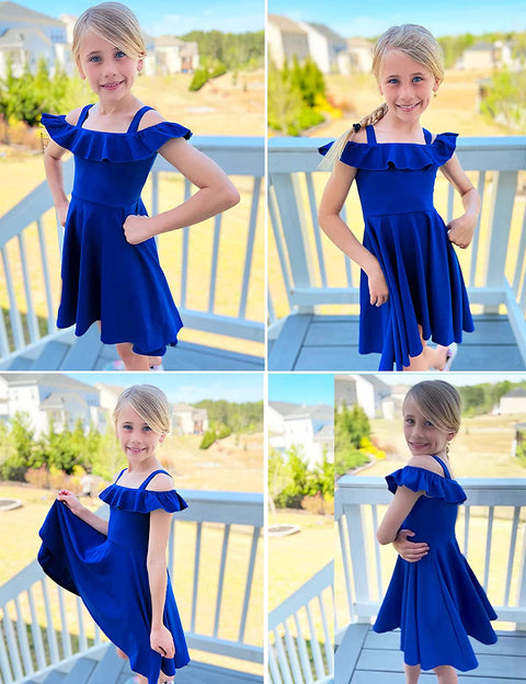 Arshiner Girls Dress Off Shoulder Flutter Sleeve Midi Swing Dresses