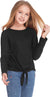 Arshiner Girls Knit Tops Colorblock Shirts Long Sleeve Sweaters Knot Front Blouse