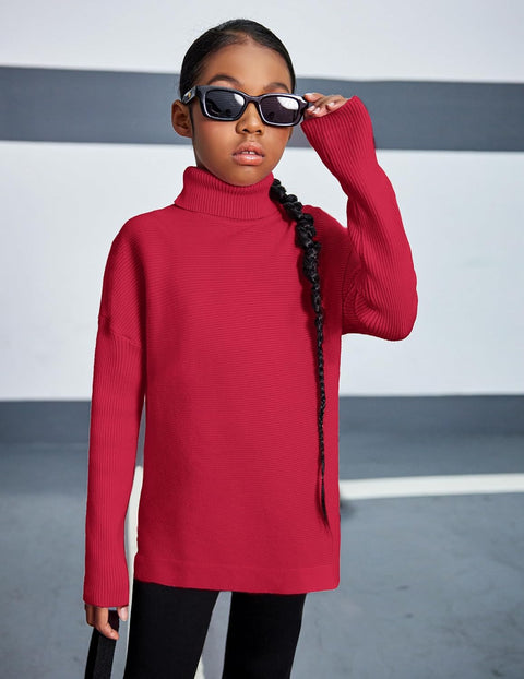 Arshiner Girls Sweaters Turtleneck Kids Tunic Long Sleeve Knit Tops