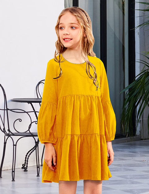 Arshiner Girls Dress Long Lantern Sleeve Loose Flowy Swing Ruffle Tunic Dresses