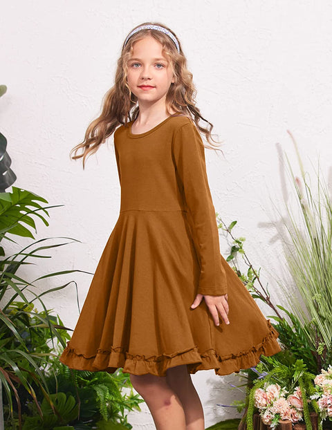 Arshiner Girls Dress Long Sleeve A Line Twirly Skater Dresses