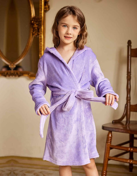 Arshiner Boys Girls Flannel Bathrobes Soft Fuzzy Hooded Robe