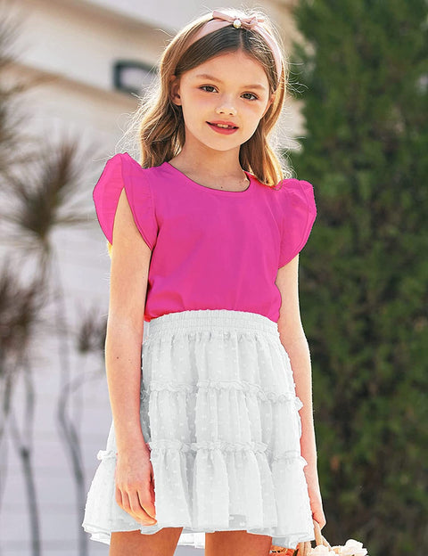 Arshiner Girls Basic Ruffle Sleeve Cute T-Shirt