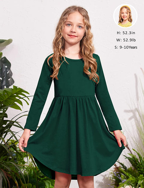 Arshiner Girl Long Sleeve A Line Skater Casual Twirly Casual Dress