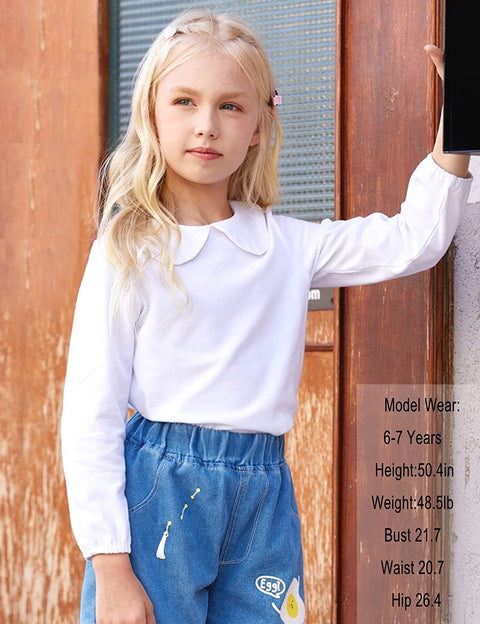 Arshiner Girls Long/Short Sleeve Tops Basic Peter Pan Collar T-Shirts Soft Blouses Tees