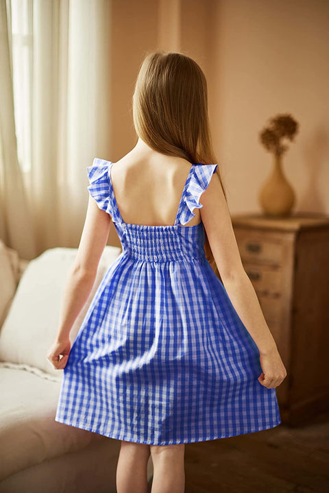 Arshiner Girls Linen Ruffle Backless Dress