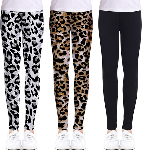 Arshiner Girl's Ankle Length Leggings 3-Pack Flower Stretch Pants