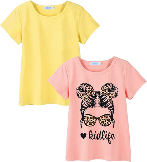 Arshiner Kids 2 Pack Short Sleeve Tees Girls Basic Tees 2pcs Shirt for Tie Dye