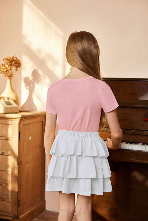 Arshiner Girls Summer Cute High Waist Ruffle Skirt Flared Pleated Solid Color Skirt