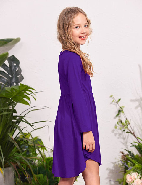 Arshiner Girl Long Sleeve A Line Skater Casual Twirly Casual Dress