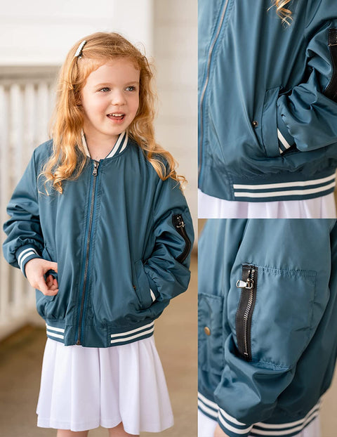 Arshiner Girls Bomber Jacket Casual Coat Zip Up Outerwear