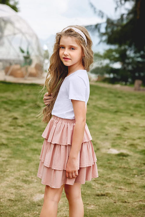 Arshiner Girls Summer Cute High Waist Ruffle Skirt Flared Pleated Solid Color Skirt
