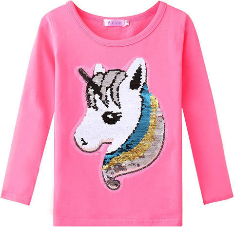 Arshiner Girls Unicorn Shirts Short Sleeve Flip Sequin T-Shirt Tops