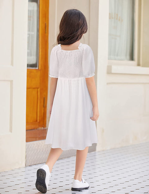 Arshiner Girls Summer Dress Short Puff Sleeve Floral Dress