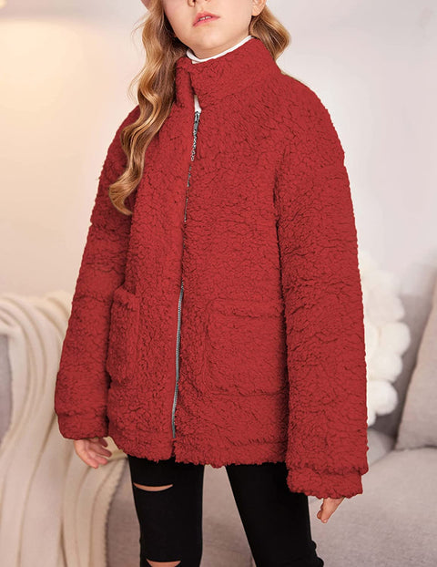 Arshiner Girls Full Zip Fleece Jacket Sherpa Outwear Coat