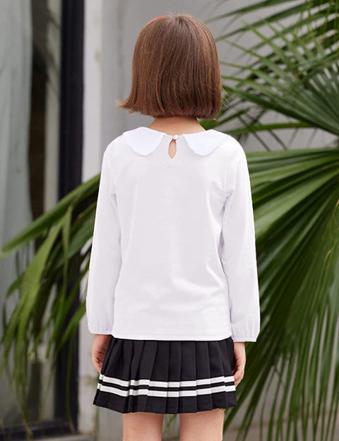 Arshiner Girls Long/Short Sleeve Tops Basic Peter Pan Collar T-Shirts Soft Blouses Tees