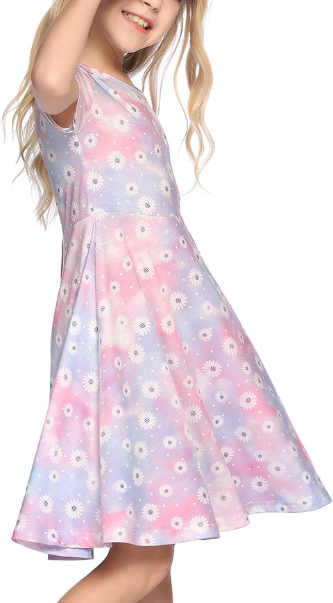 Arshiner Girls Floral Dress Short Sleeve Summer Dresses Skater Twirl Sundress for Girls 4-13 Years