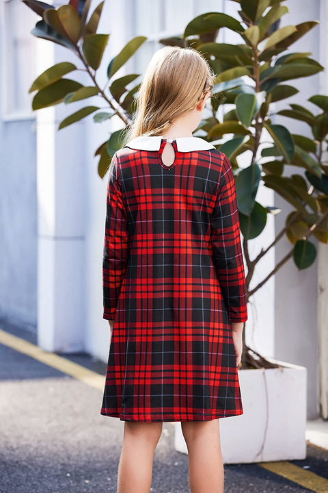 Arshiner Girls Long Sleeve Vintage Peter Pan Collar T-Shirt Dress Age 4-13 Years