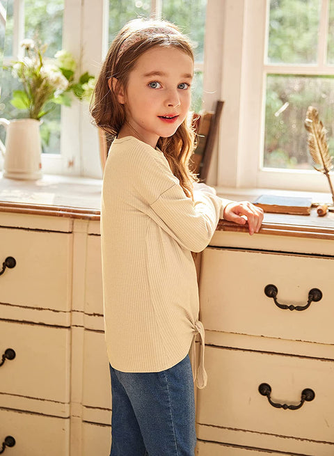 Arshiner Girls Knit Tops Colorblock Shirts Long Sleeve Sweaters