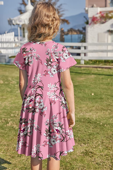Arshiner Girls Floral Dress Short Sleeve Summer Dresses Skater Twirl Sundress for Girls 4-13 Years