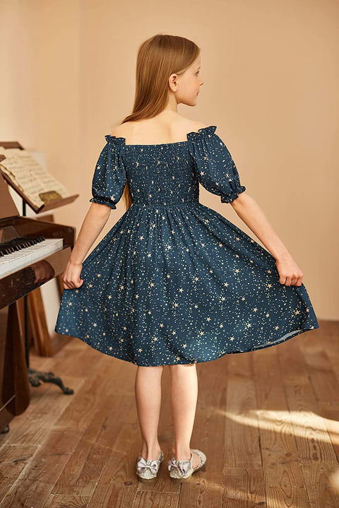 Arshiner Girls Summer Dress Short Puff Sleeve Floral Dress