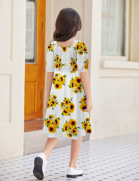 Arshiner Girls Summer Dress Short Puff Sleeve Floral Dress