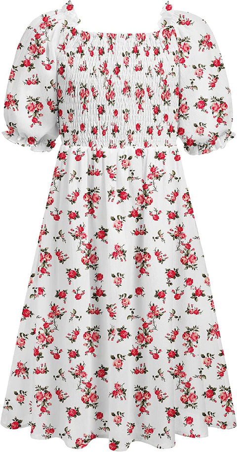 Arshiner Girls Summer Dress Short Puff Sleeve Floral Dress