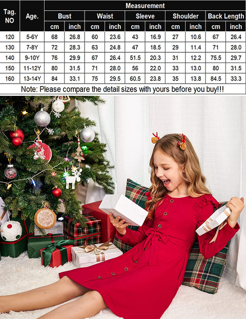 Arshiner Girls Long Sleeve Dress Casual Fall Dress