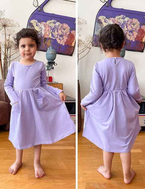Arshiner Little Girls Dress Long Sleeve Casual Skater Pocket Dress